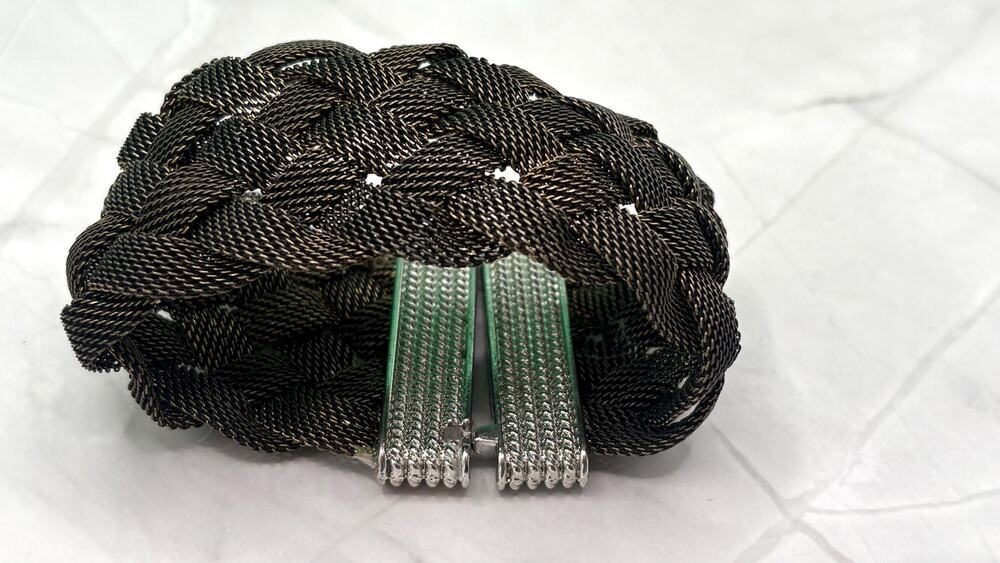 Braided Metal Mesh Cuff Bracelet Gunmetal Bronze Woven Magnetic Clasp 7.5" Wide